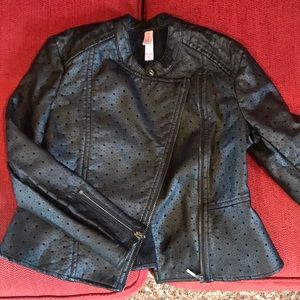 Girls Black Faux leather moto jacket